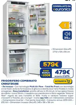 Euronics CANDY FRIGORIFERO COMBINATO CNBQT3518E offerta