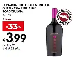 Bennet Bonarda colli piacentini doc o malvasia emilia IGT BORGOFULVIA offerta