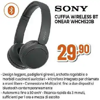 Extracoop SONY CUFFIA WIRELESS BT ONEAR WHCH520B offerta