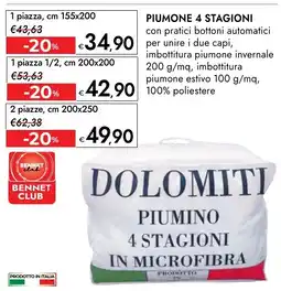 Bennet Piumone 4 stagioni offerta