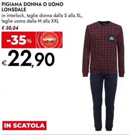 Bennet Pigiama donna o uomo lonsdale offerta
