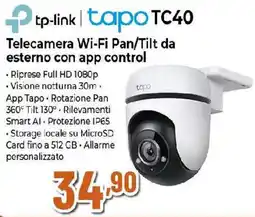 Ipercoop tp-link tapo TC40 Telecamera Wi-Fi Pan/Tilt da esterno con app control offerta
