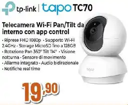 Ipercoop tp-link tapo TC70 Telecamera Wi-Fi Pan/Tilt da interno con app control offerta