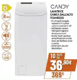 Ipercoop CANDY LAVATRICE CARICA DALL'ALTO TCA483D2S offerta