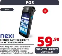 Comet nexi LETTORE CARTE DI CREDITO SMARTPOS MINI N700 offerta