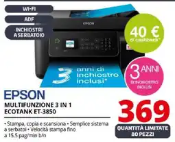 Comet EPSON MULTIFUNZIONE 3 IN 1 ECOTANK ET-3850 offerta