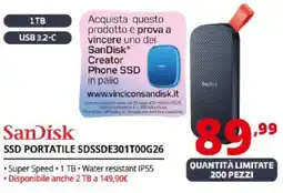 Comet SanDisk" SSD PORTATILE SDSSDE301T00G26 offerta