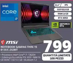 Comet msi NOTEBOOK GAMING THIN 15 B13UC-2028IT offerta