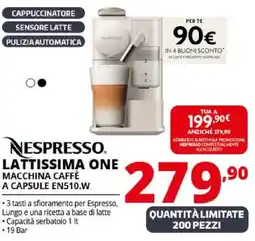 Comet NESPRESSO. LATTISSIMA ONE MACCHINA CAFFÈ A CAPSULE EN510.W offerta