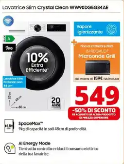Comet SASMUNG Lavatrice Slim Crystal Clean WW90DG5G34AE offerta
