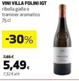 Coop Vini VILLA FOLINI igt ribolla gialla o traminer aromatico offerta