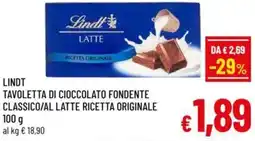 A&O Lindt tavoletta di cioccolato fondente classico/al latte ricetta originale offerta
