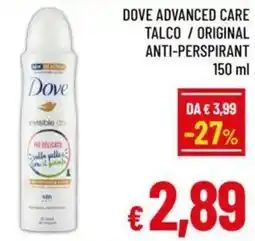 A&O Dove advanced care talco/original anti-perspirant offerta