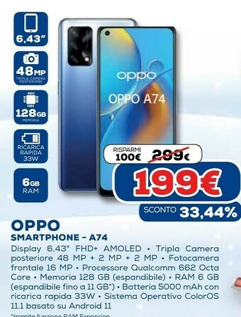 Euronics A74 5g 16,5 cm (6.5") coloros 11.1 usb tipo-c 6 gb 128 gb 5000 mah nero offerta