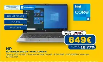 Euronics 250 g8 computer portatile 39,6 cm (15.6") full hd intel® core™ i5 di decima generazione 8 gb ddr4-sdram 512 gb ssd freedos ne offerta