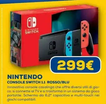 Euronics Switch console da gioco portatile blu, grigio, rosso 15,8 cm (6.2") touch screen 32 gb wi-fi offerta