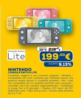 Euronics Switch lite (coral) console da gioco portatile offerta