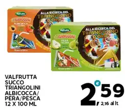 Extra Supermercati Valfrutta succo triangolini albicocca/ pera/pesca offerta