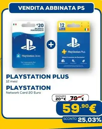 Euronics Playstation plus 12 mesi + playstation network card offerta