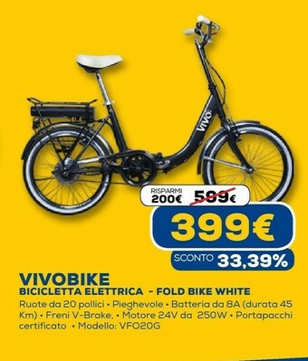 Euronics Vivobike bicicletta elettrica - fold bike white offerta