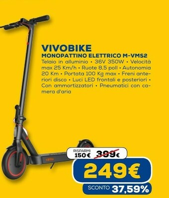 Euronics Vivobike monopattino elettrico m-vms2 offerta