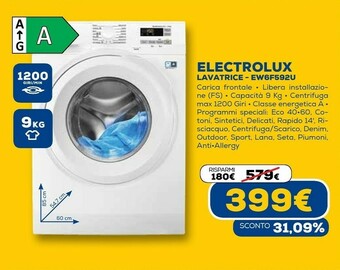 Euronics Ew6f592u lavatrice caricamento frontale 9 kg 1151 giri/min a bianco offerta