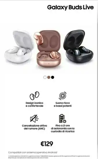 Euronics Galaxy buds live cuffia auricolare bluetooth bronzo offerta