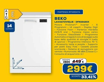 Euronics Dfn16420x lavastoviglie libera installazione 14 coperti offerta