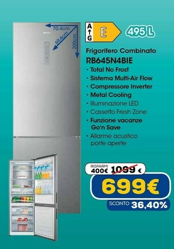 Euronics Rb645n4bie frigorifero con congelatore libera installazione e acciaio inossidabile offerta