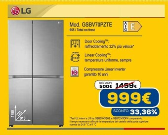 Euronics Gsbv70pzte frigorifero side-by-side libera installazione 655 l e acciaio inossidabile offerta