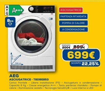 Euronics T8 dbe 853 asciugatrice libera installazione caricamento frontale 8 kg a+++ bianco offerta