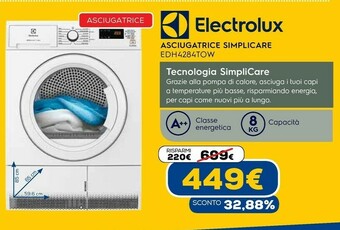 Euronics Edh4284tow asciugatrice libera installazione caricamento frontale 8 kg a++ bianco offerta