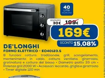 Euronics Delonghi eo 40123.s 40 l nero grill 2000 w offerta
