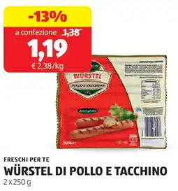 ALDI Freschi per te würstel di pollo e tacchino offerta
