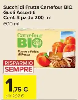 Carrefour Express Succhi di Frutta Carrefour BIO Gusti Assortiti Conf. 3 pz offerta