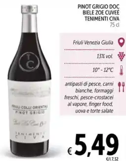 Spazio Conad Pinot grigio doc biele zoe cuvee TENIMENTI CIVA offerta