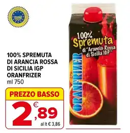 Iperal 100% Spremuta di Arancia Rossa di Sicilia IGP ORANFRIZER offerta