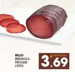 SeBón Supermercati Billo bresaola tirolese l'etto offerta