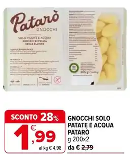 Iperal Gnocchi solo patate e acqua PATARÒ offerta