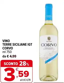 Iperal Vino terre siciliane IGT CORVO offerta