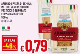 Famila Armando pasta di semola metodo zero residui di pesticidi e glifosato formati assortiti offerta
