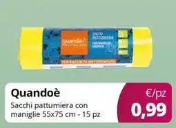 Acqua & Sapone Quandoè Sacchi pattumiera con maniglie 55x75 cm - 15 pz offerta