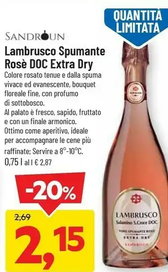 DPiù Sandroun lambrusco spumante rose 750 ml offerta