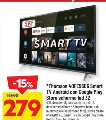 DPiù 40fe5606 smart tv android con google play store schermo led 32 offerta