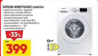 DPiù Samsung ww90t4040ee lavatrice caricamento frontale 9 kg 1400 giri/min bianco offerta