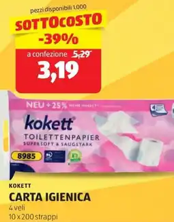 ALDI Kokett carta igienica 4 veli 10 x 200 strappi offerta