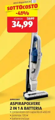 ALDI Ambiano aspirapolvere 2 in 1 a batteria offerta