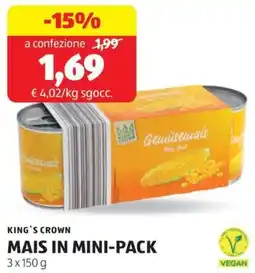 ALDI King's crown mais in mini-pack offerta