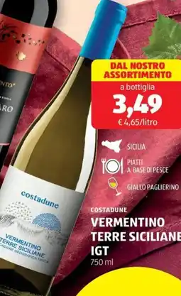 ALDI Costadune vermentino terre siciliane igt offerta