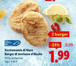 Lidl Gastronomia di Mare Burger di merluzzo d'Alaska offerta